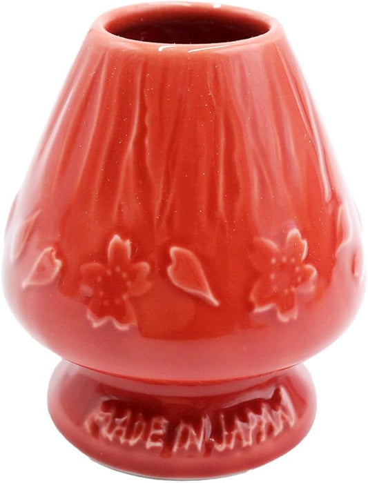 Japanese Tea Matcha Bamboo Whisk Holder Stand Chasen Naoshi Tea Accessory Porcelain Fuji Design (Red)