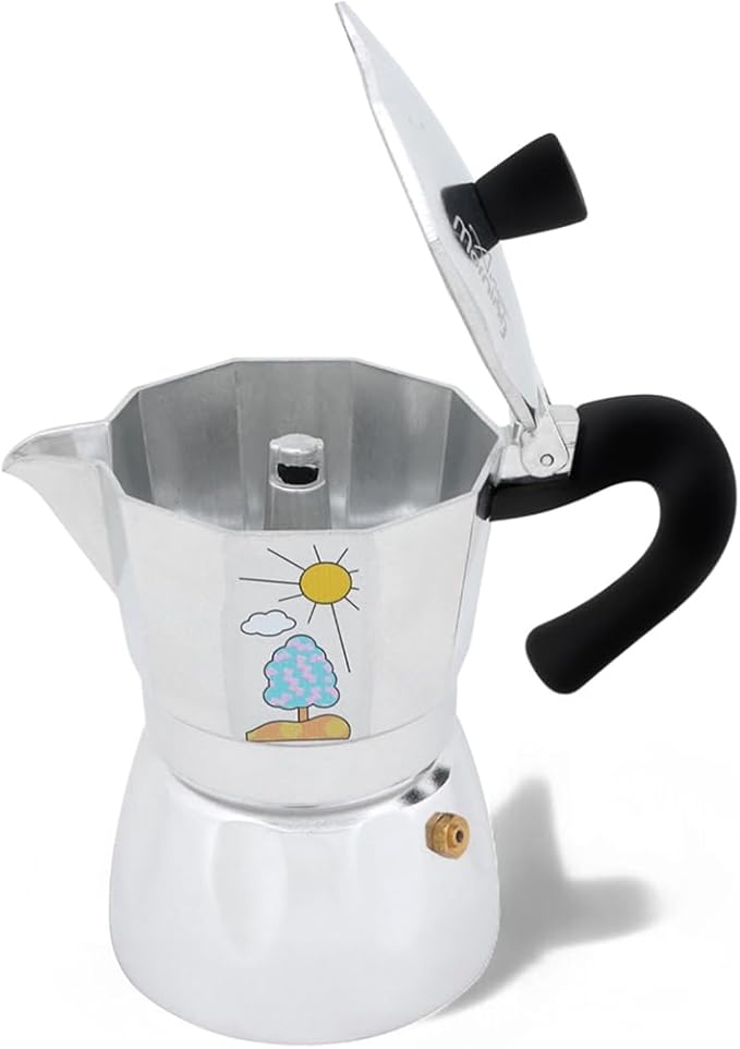 Any Morning Espresso Stovetop Moka Pot, 6 Cup Italian Coffee Maker, Aluminum, PBA Free, 8 Oz, 6 Expresso Cups Silver