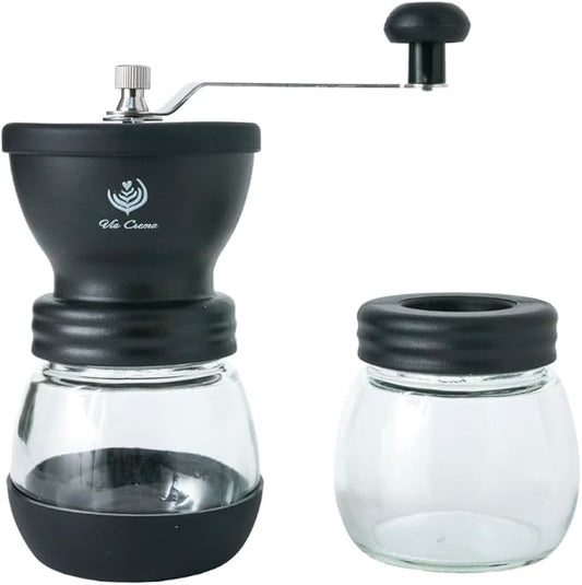 Manual Coffee Grinder with Ceramic Burr and Glass Container for Espresso Beans
