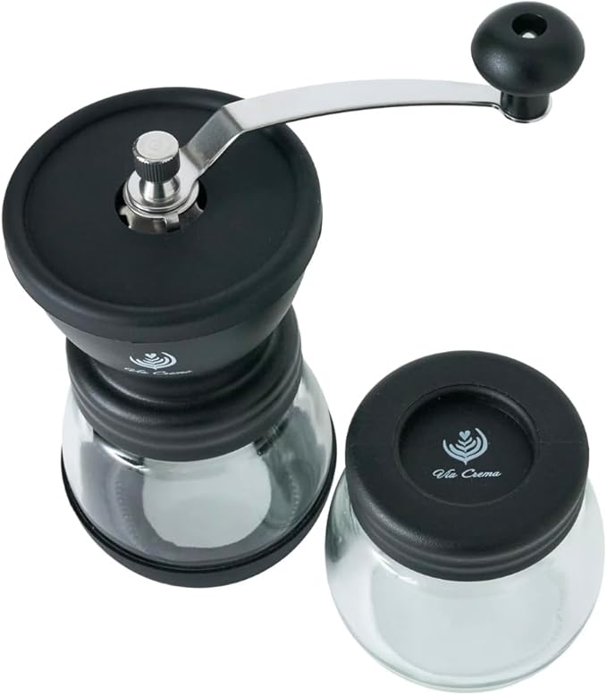 Manual Coffee Grinder with Ceramic Burr and Glass Container for Espresso Beans