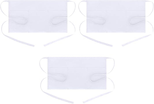 BOHARERS Waist Apron with 3 Pockets 3 Pack - White Waitress Server Short Apron