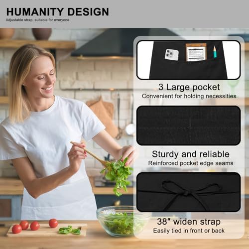 PLOYMONO 3P Black Server Apron with 3 Pockets, Short Waist Waitress Apron | Polyester Short Waiter Apron with 3 Deep Pockets, Great for Restaurant Servers, Bartenders, Hosts, Baristas - Image 2