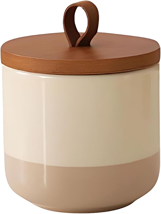 Ceramic Canister with Airtight Seal Lid, Kitchen Canisters for Countertop, Small Food Storage Jar for Flour, Coffee Bean, Sugar, Tea, Spices and More, Home Decor (260ml/8.79oz)