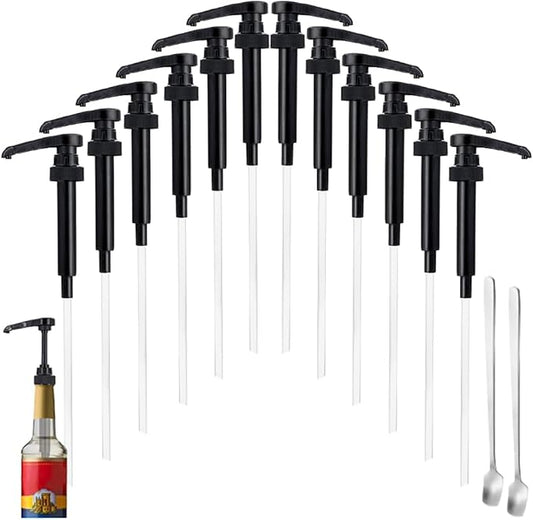 12 Pcs Black Coffee Syrup Pumps, Compatible with 25.4 Oz/750ml Bottles, Great for Home & Coffee Bar Drinking Mixes, Tea, Beverage, Cocktails, Plus Spoons by DupakSYS