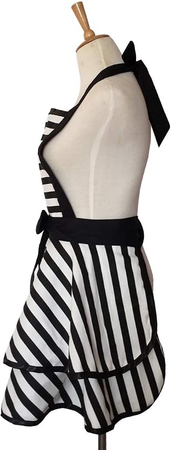 Hyzrz Lovely Handmade Cotton Retro Aprons for Women Girls Cake Kitchen Cook Apron for Mother's Gift (Black) - Image 4