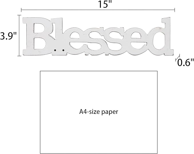 Farmhouse Wood Blessed Sign for Table 15", Hanging Distressed White Wall Decoration, Rustic Blessed Signs for Home Decor, Thanksgiving Christmas Signs Decor for Living Room