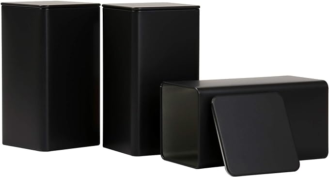 Square Tin Can Empty Cube Steel Box Storage Container kit 65mm Series for Treats, Gifts, Favors, Loose Tea, Coffee and Crafts, Black, 3L