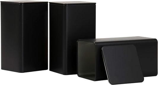 Square Tin Can Empty Cube Steel Box Storage Container kit 65mm Series for Treats, Gifts, Favors, Loose Tea, Coffee and Crafts, Black, 3L