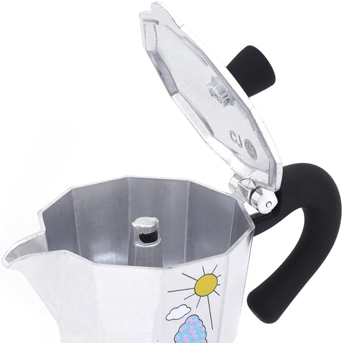 Any Morning Espresso Stovetop Moka Pot, 6 Cup Italian Coffee Maker, Aluminum, PBA Free, 8 Oz, 6 Expresso Cups Silver