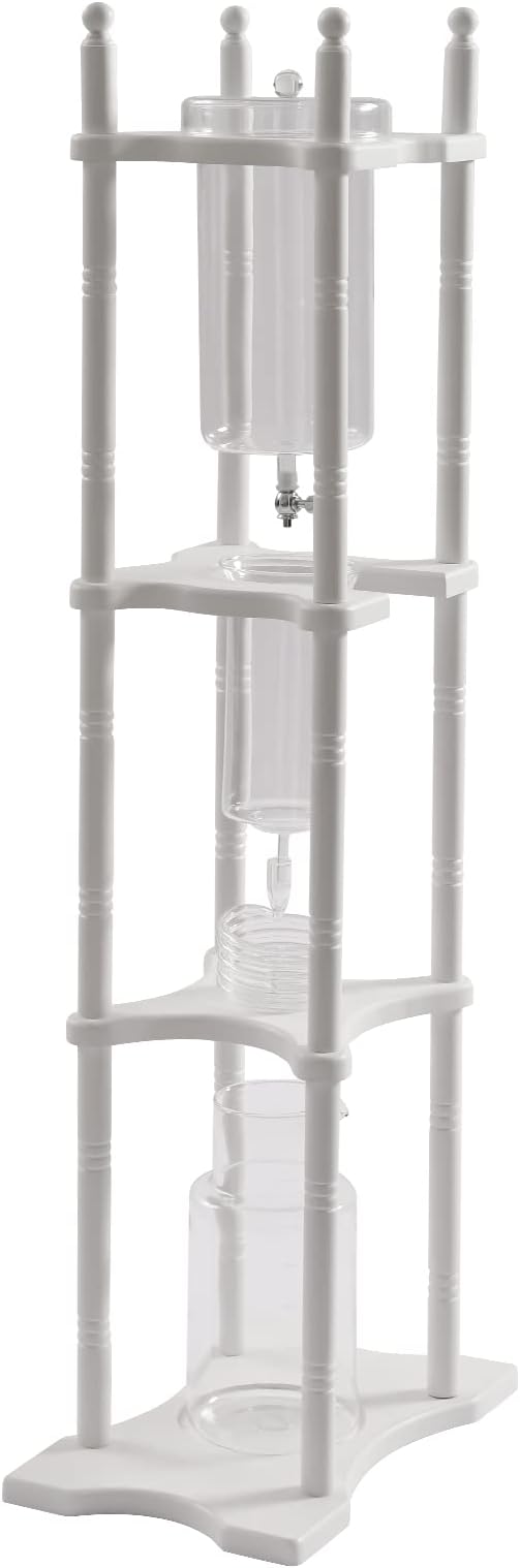 Cold Drip Coffee Maker, 2.5L Large Capacity Cold Brew Coffee Tower, Slow Drip Japanese Cold Brew Maker, with Wood Straight Frame, for Home, Coffee Shop (White)