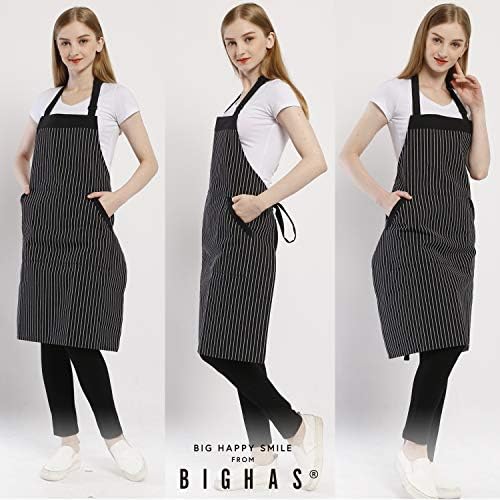 BIGHAS Adjustable Bib Apron with Long Ties for Women Men 18 Colors Chef Kitchen Cooking - Image 2