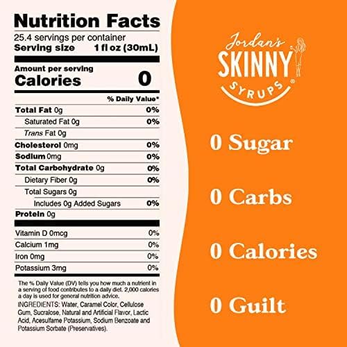 Jordan’s Skinny Mixes Sugar Free Coffee Syrup, Caramel Coffee Flavoring Syrup, Zero Calorie Drink Mix, Lattes, Baking, Protein Shake or Cocktail, Dairy & Gluten Free, Kosher, 25.4 Fl Oz, 2 Pack