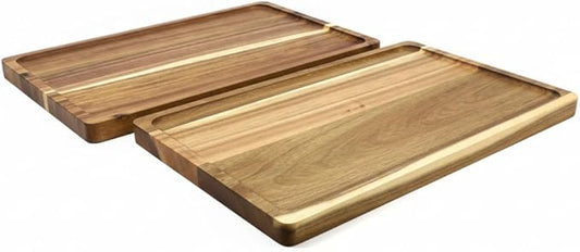 2 PCS Solid Acacia Wood Serving Trays Rectangular Wooden Serving Platters Natural Wooden Boards for Bar Coffee Party 13.5 * 9.5 inch (13.5 * 9.5)