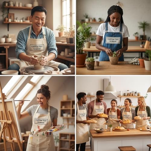 Custom Apron Women Men with Pockets Personalized Name Logo Cooking Aprons | Customizable Full Length Cotton Twill, Add Any Text Photo or Business Logo, Two Deep Pockets, 14 Colorways - Image 3