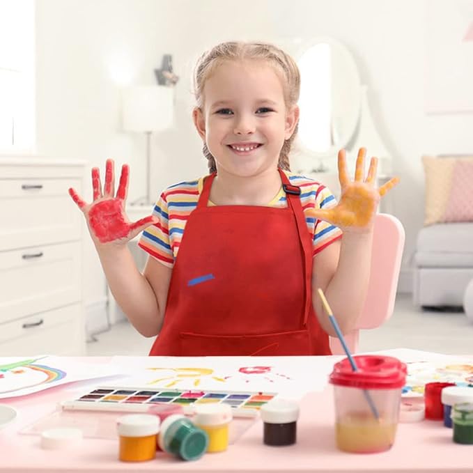 SINLAND Kids Aprons with Large Pocket 2 Pack | Adjustable Cooking Chef Aprons,Stain Resistant Toddler Apron for Baking Painting Gardening Boys Girls - Image 4