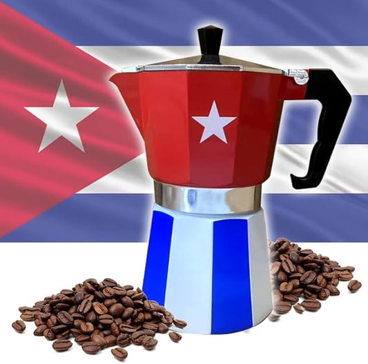 PRK 14 Cuban Coffee Greca Pot Aluminum Moka Pot with Cuba Flag Design | Traditional Stovetop Espresso Maker for Authentic Cafe Cubano 6 cups