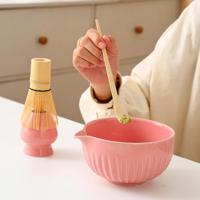 Matcha Bowl 2-Piece Traditional Ceramic Tea Bowls Matcha bowl with spout Classic Design Suitable for Daily Use & Tea Ceremony