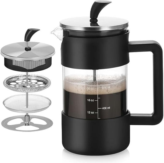 Premium French Press (34oz) - Enjoy Smooth, Grit-Free Coffee Every Morning - Durable Glass Carafe with Easy-Read Measurements, Ergonomic Handle & Mess-Free Pouring Spout