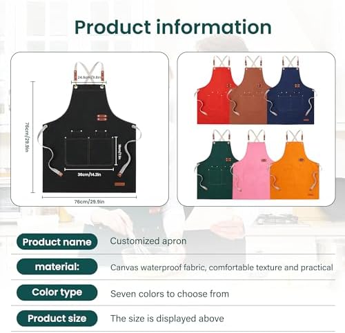 Personalized Waterproof Canvas Apron Custom Logo - Heavy Duty Cross Back 4 Pockets for Men Women Chef Barista - Image 7