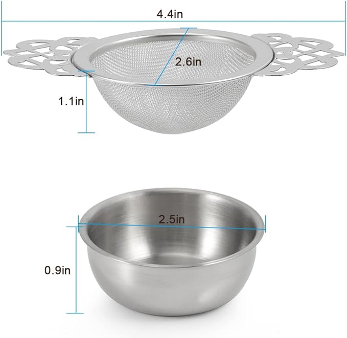 Picowe 4 Pack Tea Strainer Bowl, Stainless Steel Sliver Tea Strainers for Loose Tea Fine Mesh for 2.5-4 Inch Cup Mouth