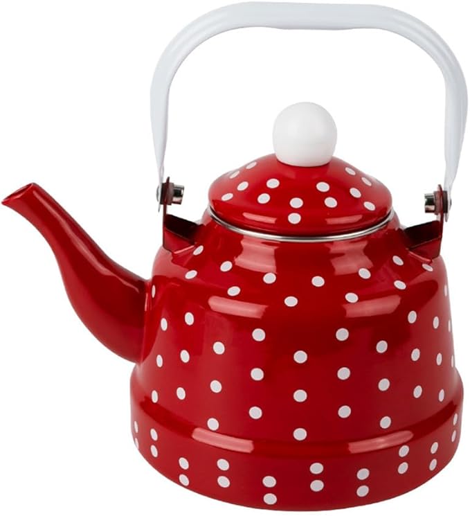 Cabilock Enamel Tea Kettle - Stovetop Teapot with Handle, 1.1 Quart Fast Heating Hot Water Pot for Gas, Induction, Electric, Farmhouse Kitchen Decoration (No Whistling)