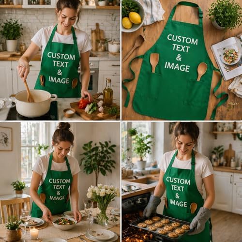 Custom Apron Women Men with Pockets Personalized Name Logo Cooking Aprons | Customizable Full Length Cotton Twill, Add Any Text Photo or Business Logo, Two Deep Pockets, 14 Colorways - Image 5