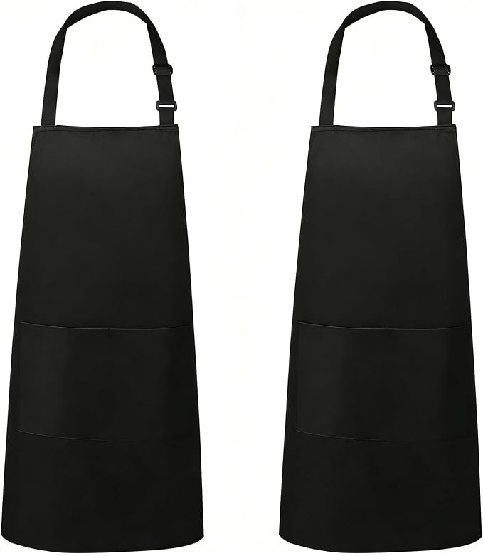 VALOME 2 Pack Kitchen Aprons with Pockets, Cooking Chef Apron for Men Women | Adjustable Neck Strap, Unisex Bib Soft Aprons, Cotton-Blend, for Grilling Cooking Gardening Baking by VALOME
