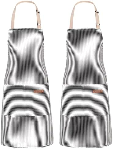 2Pack Adjustable Kitchen Apron for Women Men with 2 Pockets，Cotton-Polyester Blend Bib Aprons for Cooking,Baking by ZAIORD
