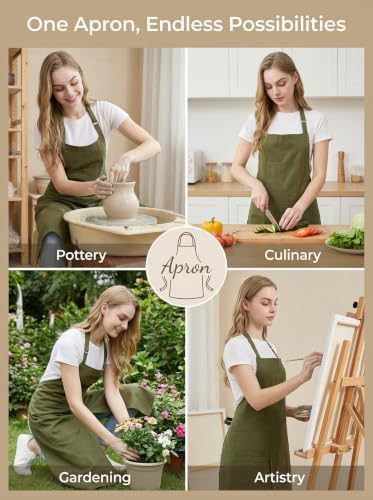 Molaxhome Split Pottery Apron with 3 Pockets Unisex with Adjustable Strap | Cotton Blend,Kitchen Apron,for Ceramics,Gardening,Kitchen Cooking - Image 4