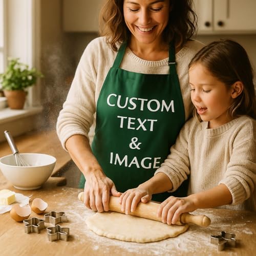Custom Apron Women Men with Pockets Personalized Name Logo Cooking Aprons | Customizable Full Length Cotton Twill, Add Any Text Photo or Business Logo, Two Deep Pockets, 14 Colorways - Image 4