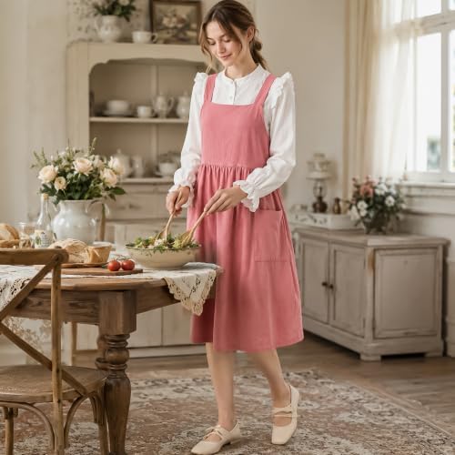 Uaussi Cotton Linen Apron Cross Back Work Apron for Women with Pockets Pinafore Dress X Cross Halter Apron for Chef Gardening - Image 6