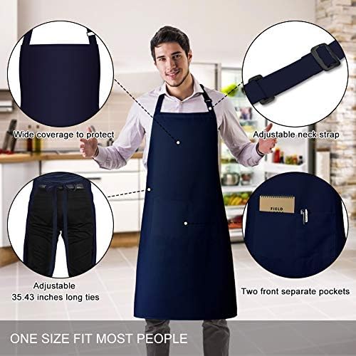 Jubatus 2 Pack Bib Aprons with 2 Pockets Cooking Chef Kitchen Apron for Women Men, Navy Blue - Image 2