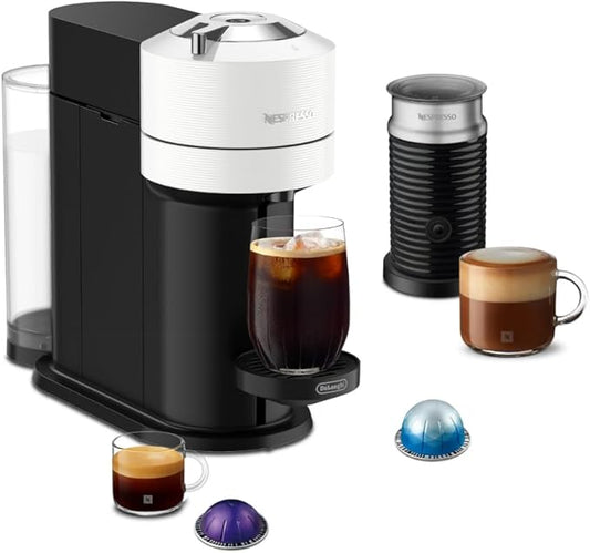 Nespresso Vertuo Next Coffee and Espresso Maker by De'Longhi with Aeroccino Milk Frother, White