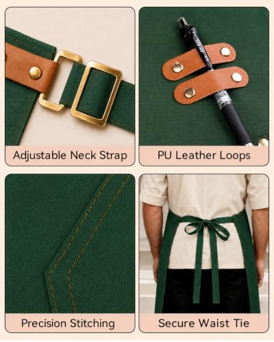 Teskyer Canvas Kitchen Apron with 4 Pockets | Cross Back or Adjustable Strap Design, 4 Utility Pockets, Water & Oil Resistant Fabric for Cooking Gardening & Crafts - Image 5