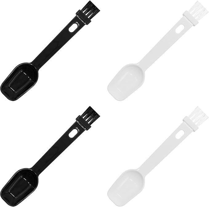 Coffee Spoon with Espresso Grinder Brush 4 PCS 2 in 1 Brush for Cleaning Espresso Machines & Scooping Tea Powder, Coffee Tool for Barista Home Kitchen Café (2 PCS White, 2 PCS Black) by Unknown