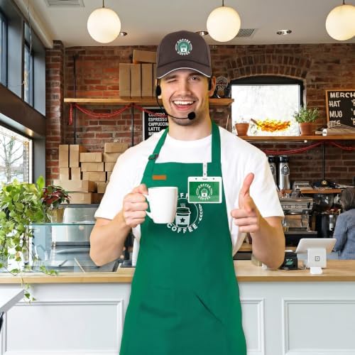 Halloween Coffee Barista Costume Set Adults Include Green Apron and Brown Cap for Man Women Halloween Fancy Party Dress up - Image 5