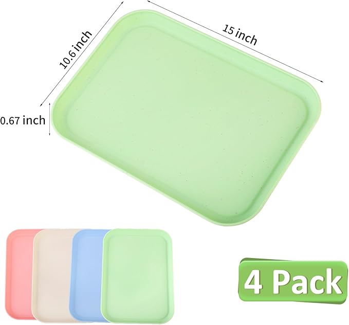 4 Pack Multicolo Plastic Serving Trays for Party Serving Food - Rectangular, 8.66 by 12 in, Heavy Duty Dessert Trays for Food Erving Platters for Party Tray Decor Veggie,Snack