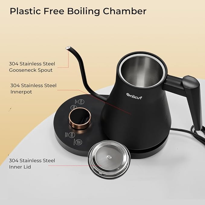 Electric Gooseneck Kettle with Temperature Control, 0.8L Pour Over Coffee, ±1°F Precision Heating, 7 Presets, Stainless Steel Inner, Electric Tea Kettle with 2H Keep Warm, Matte Black