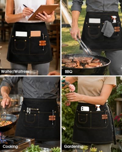 2-Pack Work Server Apron for Men Women with 3 Pockets for waiting staff | Waist Apron for Waiting Staff, Waitress, Barista, Chefs, Ideal for Cafe, Bar, Gardening, Cooking, BBQ, Painting, Cleaning - Image 7