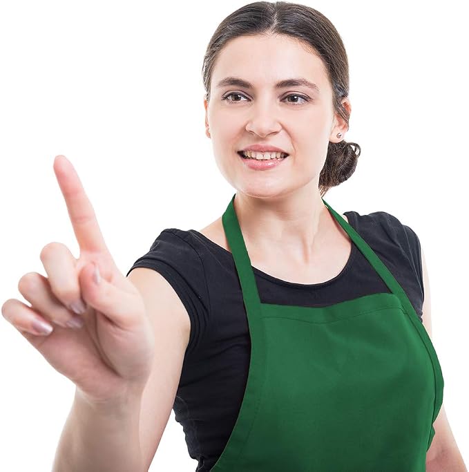 Total 6PCS Green Plain Color Bib Apron for Adult Women Unisex Durable Comfortable with 2 Front Pockets Washable Aprons for Chef Cooking Baking Kitchen Restaurant Crafting - Image 4