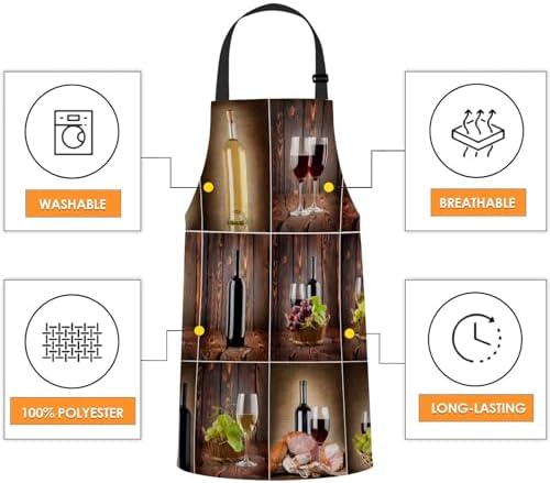 Wine Collage Bib Apron with Adjustable Neck for Men Women,Suitable for Kitchen Cooking Chef Grill Bistro BBQ Apron - Image 4