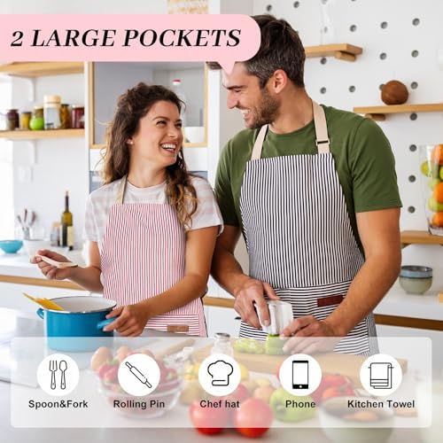 2Pack Adjustable Kitchen Apron for Women Men with 2 Pockets，Cotton-Polyester Blend Bib Aprons for Cooking,Baking - Image 4