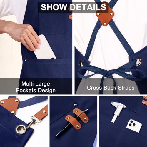 ZOMAO Chef Apron for Women Men with Large Pockets, Cotton Canvas Cross Back Waterproof Work Aprons for Kitchen Cooking Bib - Image 6