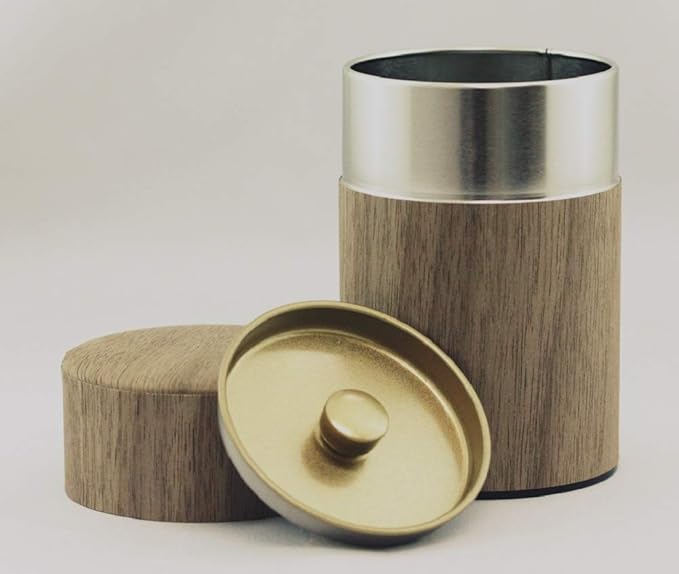 Natural Wood Tea Tin Canister : Walnut/Long 5.3oz (150g), Japan