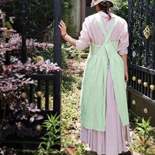 Uaussi Cotton Linen Apron Cross Back Work Apron for Women with Pockets Pinafore Dress X Cross Halter Apron for Chef Gardening - Image 6