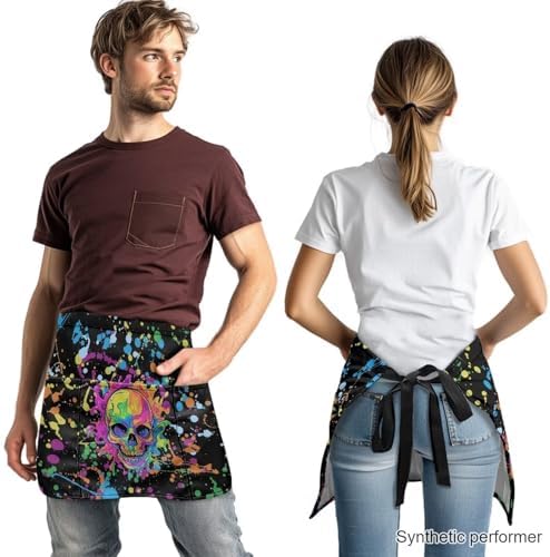 Server Apron with 3 Pockets 13 Inch Short Half Waist Aprons Waterproof Cooking Aprons for Women Men - Image 2