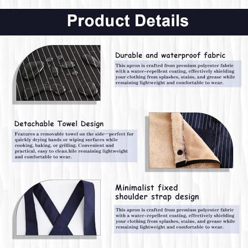 Chef Apron Bib Apron with 2 Large Pockets Adjustable Neck Strap Kitchen Apron Cooking Apron Stripes Baking Apron - Image 4