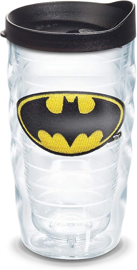 Tervis DC Comics Batman Emblem Made in USA Double Walled Insulated Tumbler Travel Cup Keeps Drinks Cold & Hot, 10oz Wavy, Clear - Black Lid