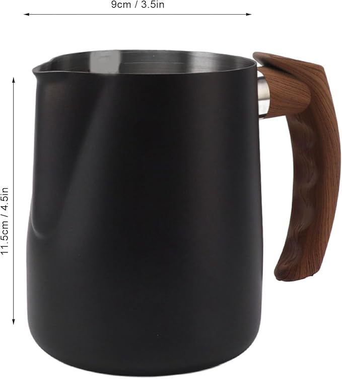Milk Frothing Pitcher, 20/34oz Stainless Steel Steaming Pitchers Scale Coffee Milk Frother Cup Espresso Machine Accessories Barista Tools for Cappuccino Latte Art (20oz-Black)