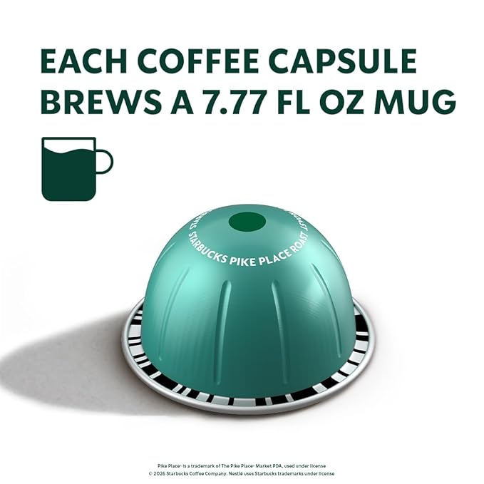 Starbucks by Nespresso Vertuo, Pike Place, Medium Roast Coffee 30-count Coffee Pods, Brews 7.8 oz.